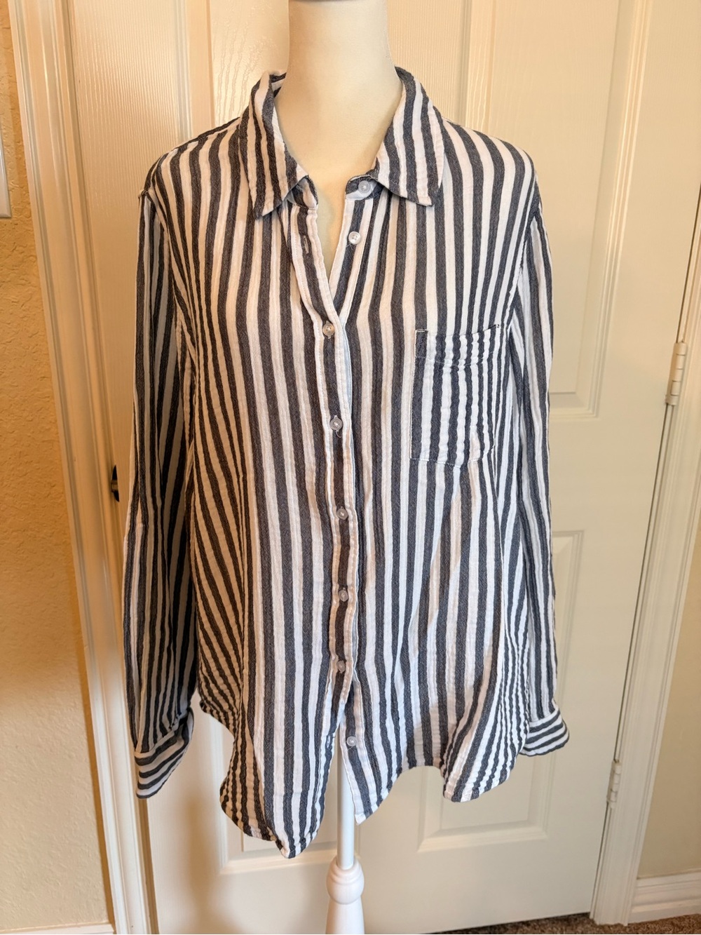 Nordstrom's Caslon Navy and White Striped Gauze Shirt
